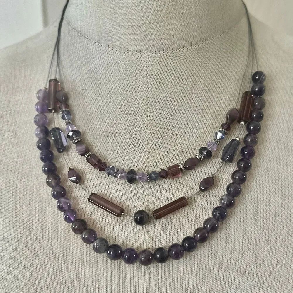 Artisan Amethyst & Crystal Three-Strand Necklace